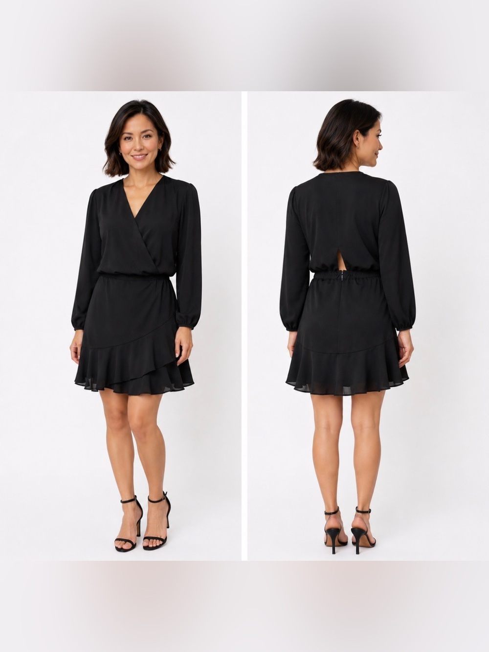 Anthropologie Krisa Dress Black S Small Keyhole Back Flowy Long Sleeve V Neck